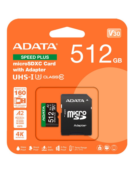 Adata Speed Plus Microsdxc 512 Gb Class 3 Uhs-I/U3 A2 V30