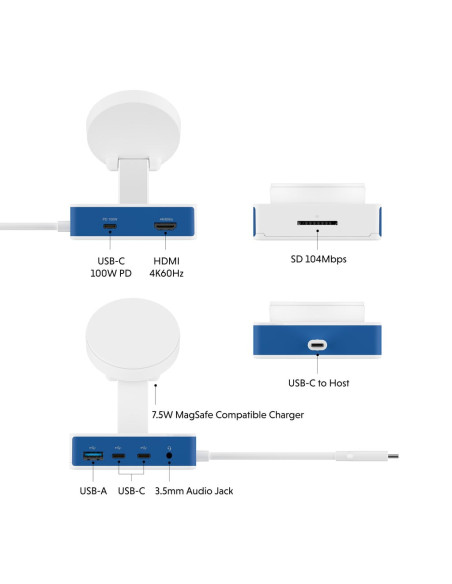 Koncentrator Hyper Hyperdrive Flex Magcharge Usb-C, Biały/Niebieski