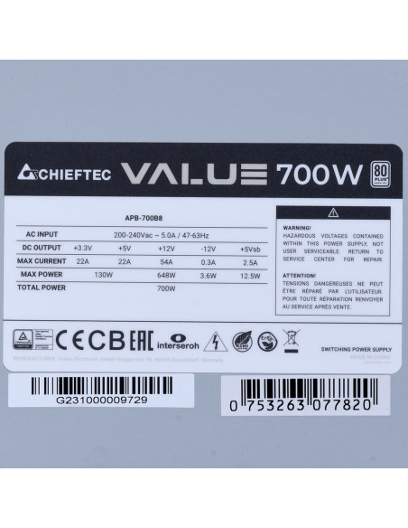 Zasilacz Chieftec Seria Value Apb-700B8 700W