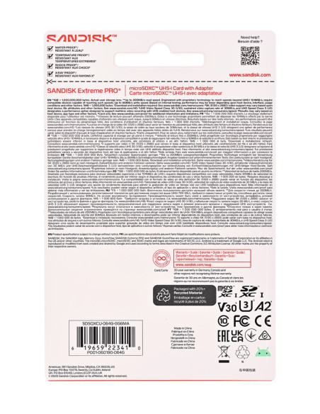 Sandisk Extreme Pro Microsd Uhs-I 64Gb Microsd 200Mb/S(R) / 90Mb/S(W)