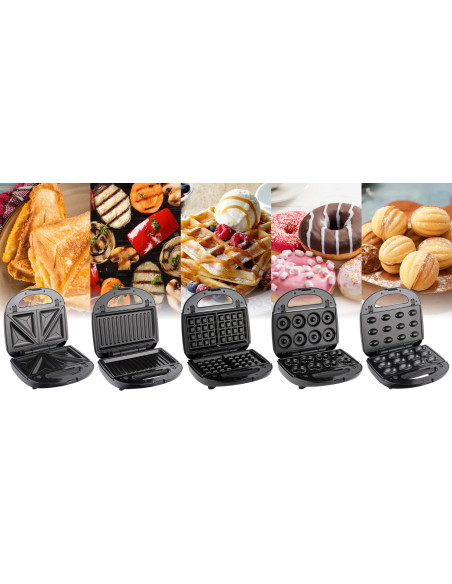 Eldom Opiekacz Wielofunkcyjny 5 In 1 St250 850W Wymienne Płyty: Sandwich, Grill, Gofry, Orzeszki, Mini Pączki