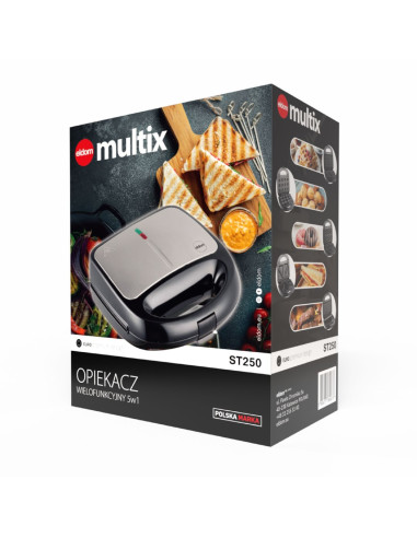 Eldom Opiekacz Wielofunkcyjny 5 In 1 St250 850W Wymienne Płyty: Sandwich, Grill, Gofry, Orzeszki, Mini Pączki