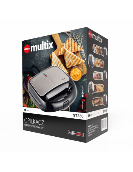 Eldom Opiekacz Wielofunkcyjny 5 In 1 St250 850W Wymienne Płyty: Sandwich, Grill, Gofry, Orzeszki, Mini Pączki