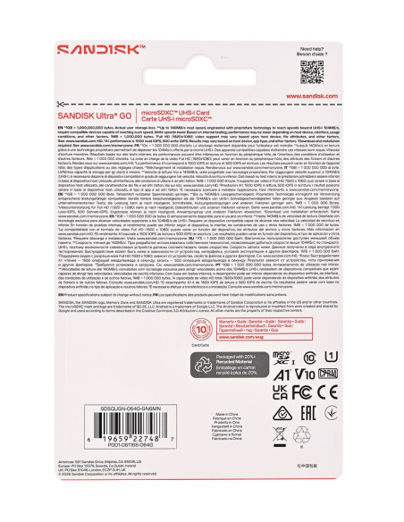 Sandisk Ultra Go Microsd Uhs-I 64Gb Microsd 140Mb/S(R)
