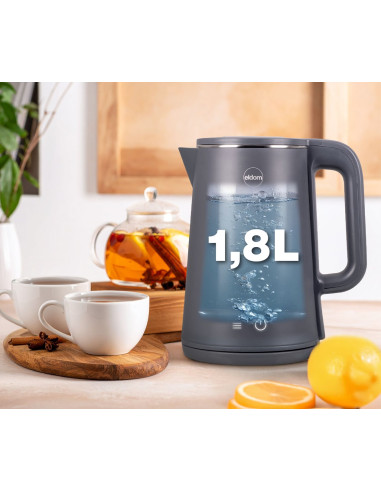 Eldom Czajnik Bezprzewodowy C515S Orra 1,8L 2000W, Szary, 5 Programów 45,55,70,85,100°C, Podtrzymywanie Temperatury