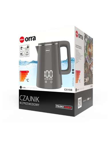 Eldom Czajnik Bezprzewodowy C515S Orra 1,8L 2000W, Szary, 5 Programów 45,55,70,85,100°C, Podtrzymywanie Temperatury