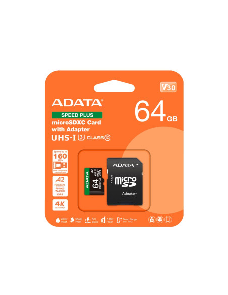 Adata Speed Plus Microsdxc 64 Gb Class 3 Uhs-I/U3 A2 V30