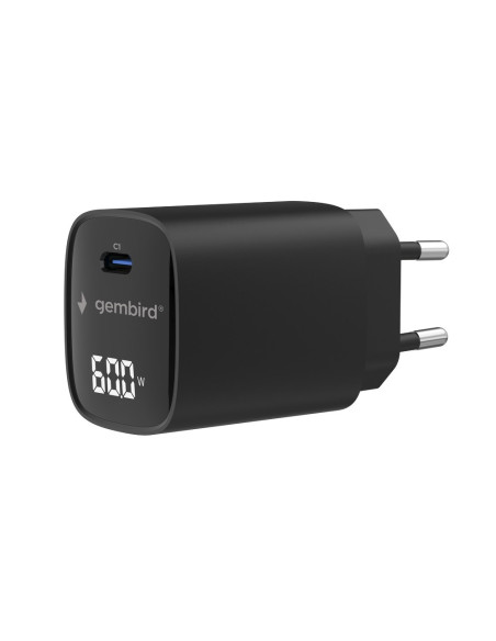 Gembird 1-Portowa Szybka Ładowarka Sieciowa (Pd) Usb Typ - C, 60W, Lcd, Czarna