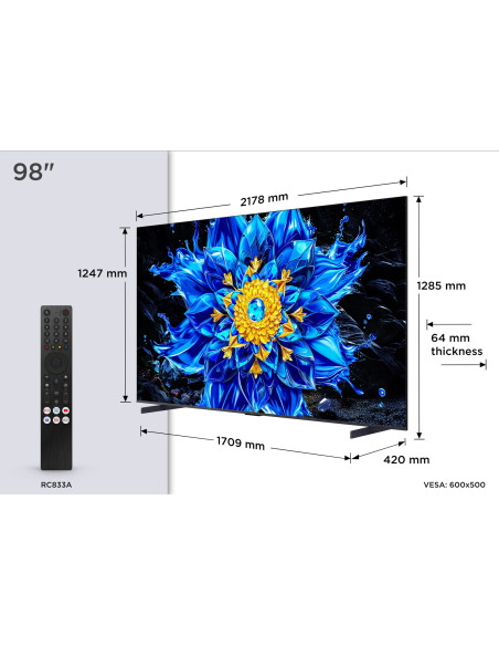 Telewizor Tcl 98P8L Qled 98" 4K Ultra Hd 144Hz Google Tv Dolby Atmos Czarny