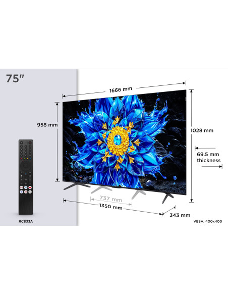 Telewizor Tcl 75P8L Qled 75" 4K Ultra Hd 144Hz Google Tv Dolby Atmos Czarny