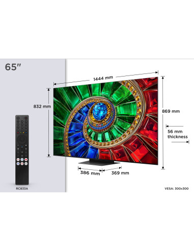 Tcl Rm7L 65Rm7L Telewizor 165,1 Cm (65") 4K Ultra Hd Smart Tv Wi-Fi Czarny 2000 Cd/M2