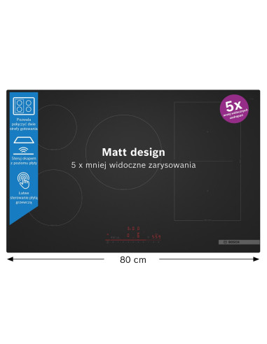 Płyta Indukcyjna Bosch Pvw81Chb1E Serie 6 80 Cm | Powerboost | Combizone | Timer | Czarny Mat | Bezramkowa