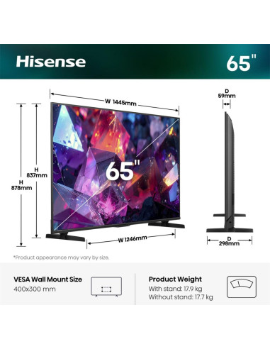Hisense 65E7S Pro 165,1 Cm (65") 4K Ultra Hd Smart Tv Wi-Fi Czarny