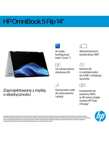 Hp Omnibook 5 Flip 14-Fp0216Nw Core 7 150U 14.0"2K Oled Touch 300Nits Lbl 16Gb Lpddr5 Ssd512 Intel Graphics Cam1080P 68Wh Win11 