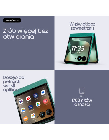 Motorola Razr 70 17,5 Cm (6.9") Dual Sim Android 16.0 5G Usb Type-C 8 Gb 256 Gb 4800 Mah Ciemny Zielony