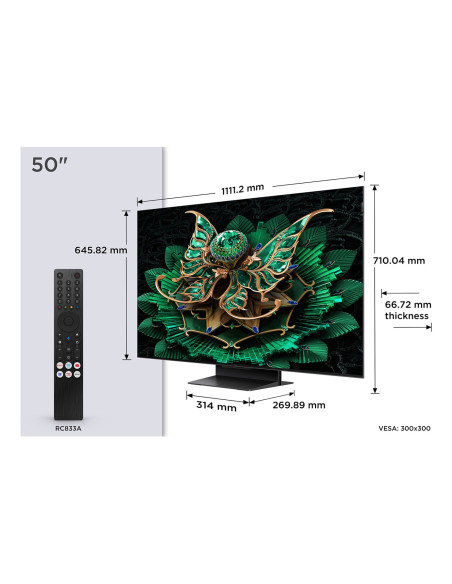 Telewizor Tcl 50C7K Qd-Mini Led 50" 4K Ultra Hd Google Tv Dolby Atmos Dvb-T2 Czarny