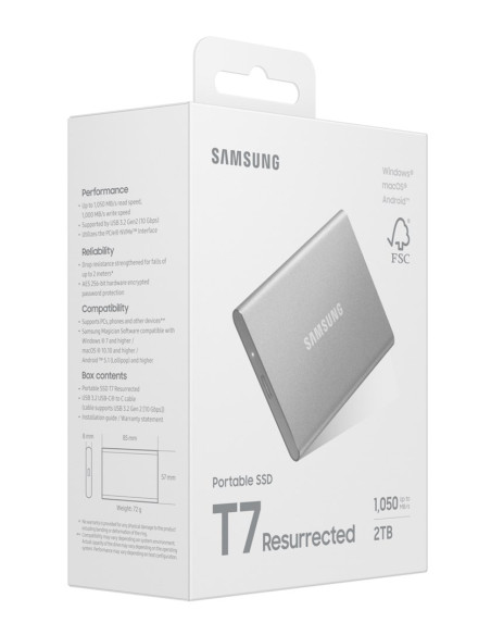 Dysk Zewnętrzny Ssd Samsung T7 Resurrected 2Tb Srebrny