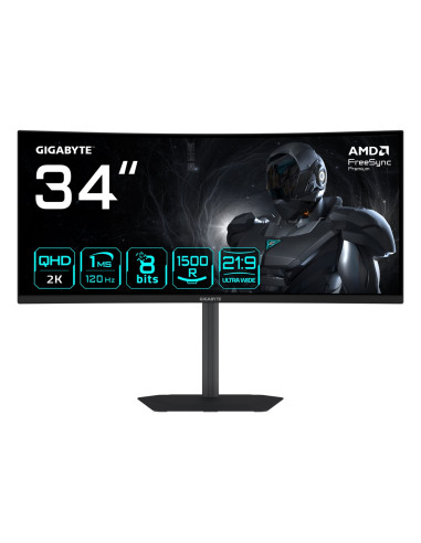 Gigabyte Gs34Wqca Monitor Komputerowy 86,4 Cm (34") 3440 X 1440 Px Wide Quad Hd Lcd Czarny