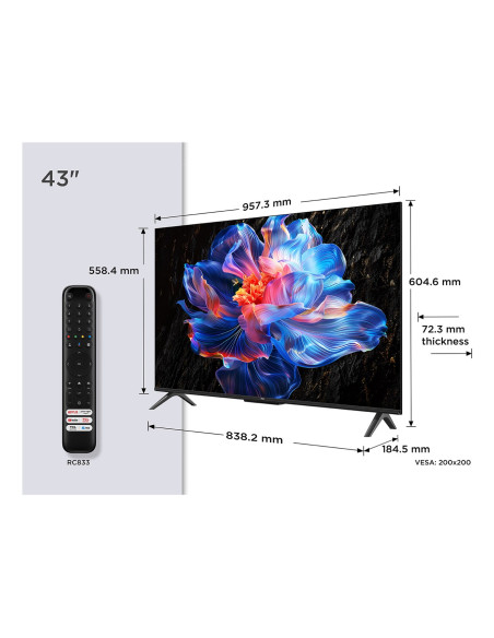 Telewizor Tcl 43P6K Led 43" 4K Ultra Hd Google Tv Dolby Digital Dvb-T2 Metaliczny