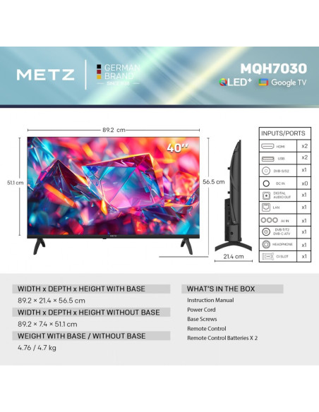 Telewizor Metz 40Mqh7030Z Qled 40" Full Hd Google Tv Dolby Digitals Dvb-T2 Czarny