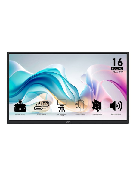Msi Pro Mp165De E6 Przenośny Telewizor / Monitor Przenośny Monitor Czarny 39,6 Cm (15.6") Led 1920 X 1080 Px