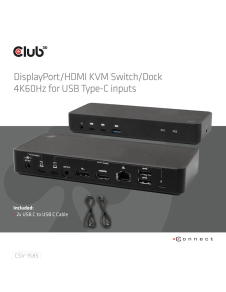 Club3D Csv-1585 Przełącznik Kvm Czarny