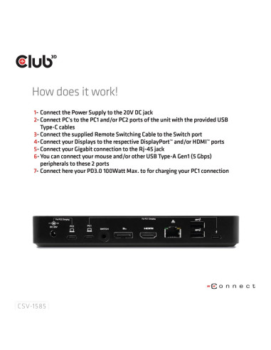 Club3D Csv-1585 Przełącznik Kvm Czarny