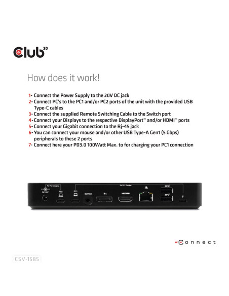 Club3D Csv-1585 Przełącznik Kvm Czarny