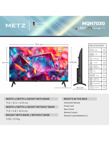 Telewizor Metz 32Mqh7030Z Qled 32" Hd Ready Google Tv Dolby Digitals Dvb-T2 Czarny