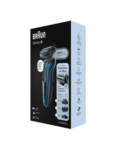 Braun Series 6 61-B4500Cs - Golarka Foliowa - Niebieski - Przyciski - Led - Ładowanie - Zasilanie - Ac/Bateria