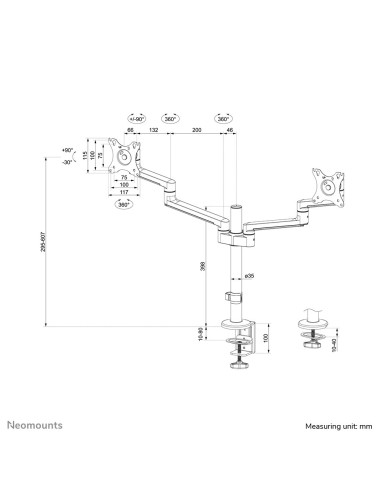Neomounts Ds60-425Wh2 Uchwyt / Stojak Do Monitorów 68,6 Cm (27") Biurko Biały