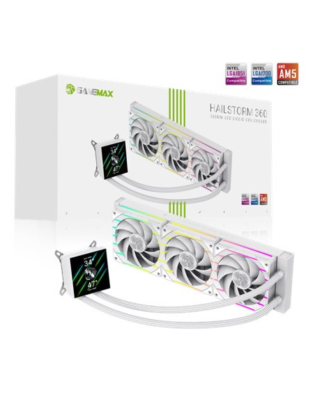 Gamemax Cpu Liquid Cooler | Hailstorm 360 Lcd Wh | White
