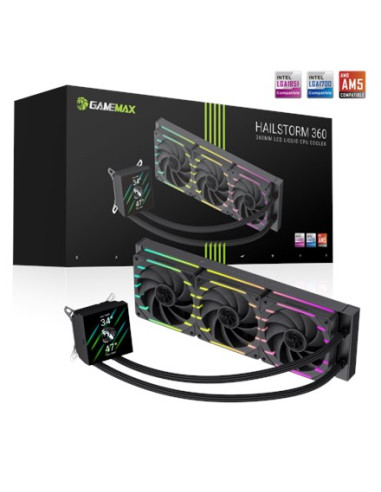 Gamemax Cpu Liquid Cooler | Hailstorm 360 Lcd Bk | Black