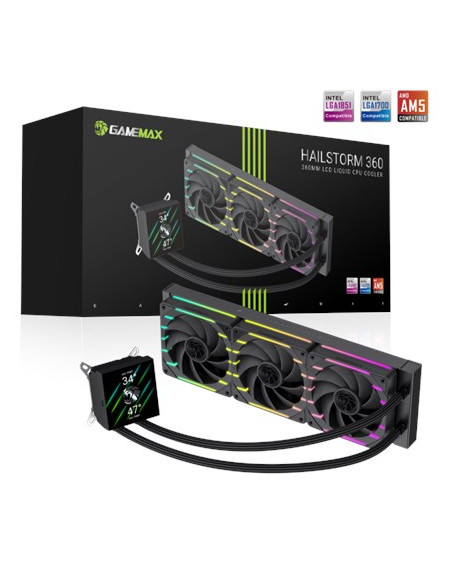 Gamemax Cpu Liquid Cooler | Hailstorm 360 Lcd Bk | Black