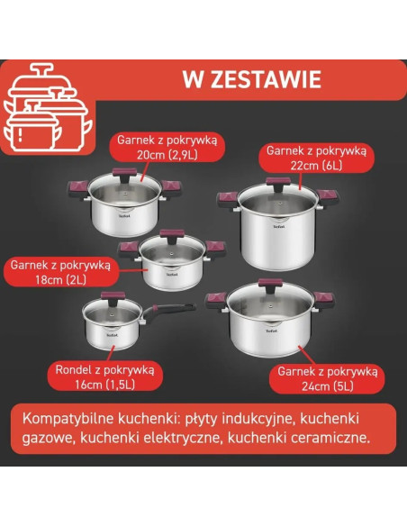 Zestaw Garnków Tefal Cook & Clip 10 Elem. G723Sa74