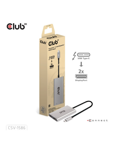 Club3D Csv-1586 Huby I Koncentratory Thunderbolt 3 40000 Mbit/S Srebrny