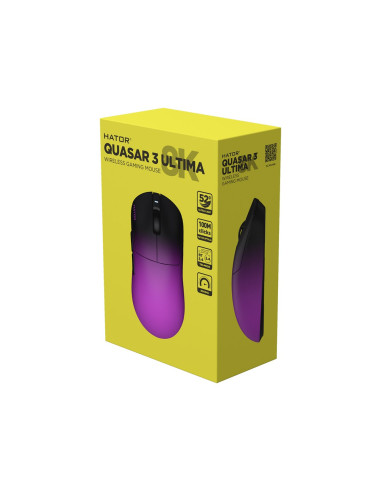 Hator Quasar 3 Ultima 8K Wireless Myszka Gaming Po Prawej Stronie Rf Wireless + Bluetooth + Usb Type-C Optyczny 30000 Dpi