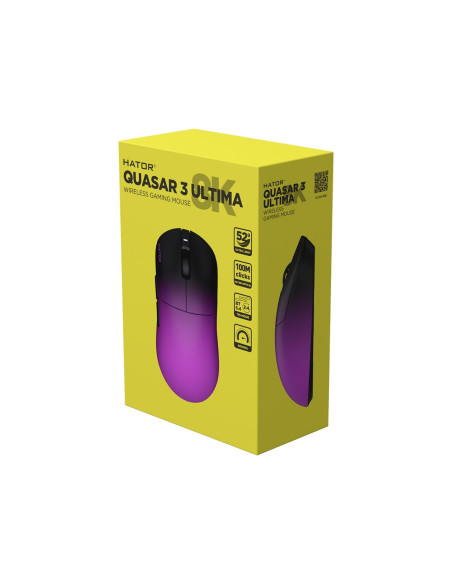 Hator Quasar 3 Ultima 8K Wireless Myszka Gaming Po Prawej Stronie Rf Wireless + Bluetooth + Usb Type-C Optyczny 30000 Dpi