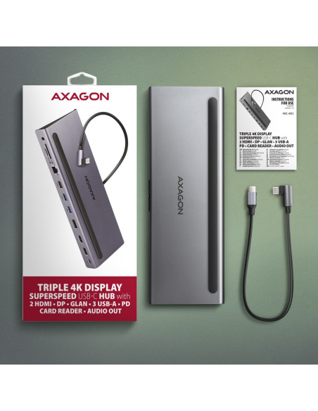 Axagon Hmc-4Kx3 Stacja Dokująca Przewodowa Usb 3.2 Gen 1 (3.1 Gen 1) Type-C Szary