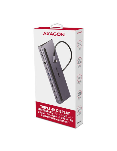 Axagon Hmc-4Kx3 Stacja Dokująca Przewodowa Usb 3.2 Gen 1 (3.1 Gen 1) Type-C Szary