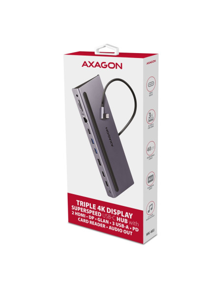 Axagon Hmc-4Kx3 Stacja Dokująca Przewodowa Usb 3.2 Gen 1 (3.1 Gen 1) Type-C Szary