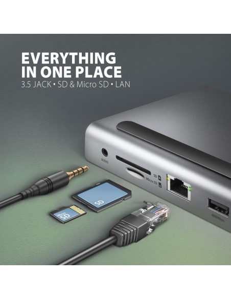 Axagon Hmc-4Kx3 Stacja Dokująca Przewodowa Usb 3.2 Gen 1 (3.1 Gen 1) Type-C Szary