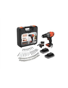 Black & Decker 18V Impact Drill (With 2 X 18V 2.0Ah Batteries With Charge Status Indicator, 1A Charger And 80 Accessories) | Bcd