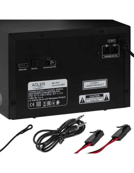Adler Ad 1917 Wieża Hi-Fi Bluetooth/ Cd/ Usb/ Radio Fm Czarny