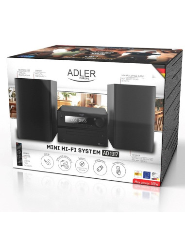 Adler Ad 1917 Wieża Hi-Fi Bluetooth/ Cd/ Usb/ Radio Fm Czarny