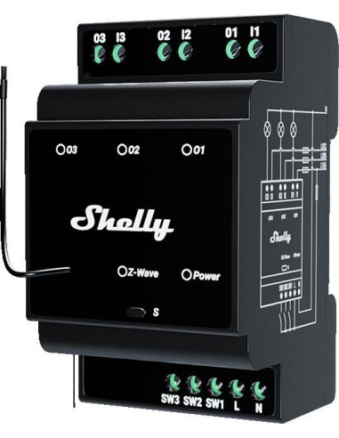 Shelly Qubino Wave Pro 3 3-Kanałowy Przekaźnik Na Szynę Din Z-Wave