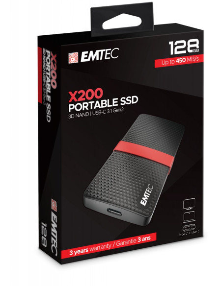 Emtec X200 128 Gb Usb Type-C 3.2 Gen 1 (3.1 Gen 1) Czarny, Czerwony