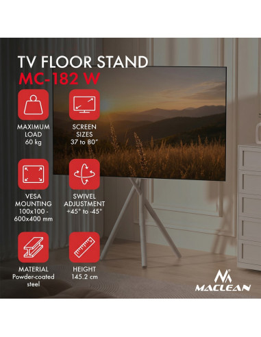 Maclean Uchwyt / Stojak Podłogowy Do Tv, 37-80", Max. Vesa 600X400, Max. 60Kg Mc-182 W