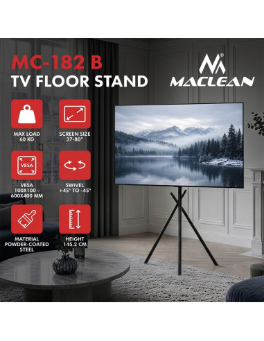 Maclean Uchwyt / Stojak Podłogowy Do Tv, 37-80", Max. Vesa 600X400, Max. 60Kg, Mc-182 B Mc-182 B