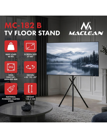 Maclean Uchwyt / Stojak Podłogowy Do Tv, 37-80", Max. Vesa 600X400, Max. 60Kg, Mc-182 B Mc-182 B